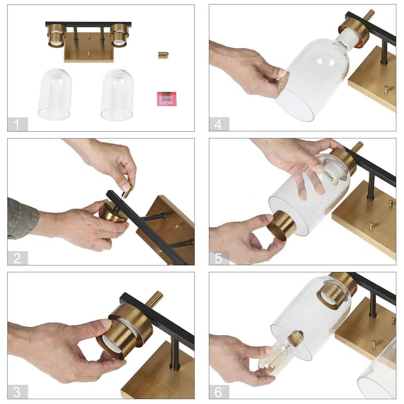 Modern Black Gold 2/3-Light Bathroom Vanity Lights Linear Wall Sconces for Powder Room