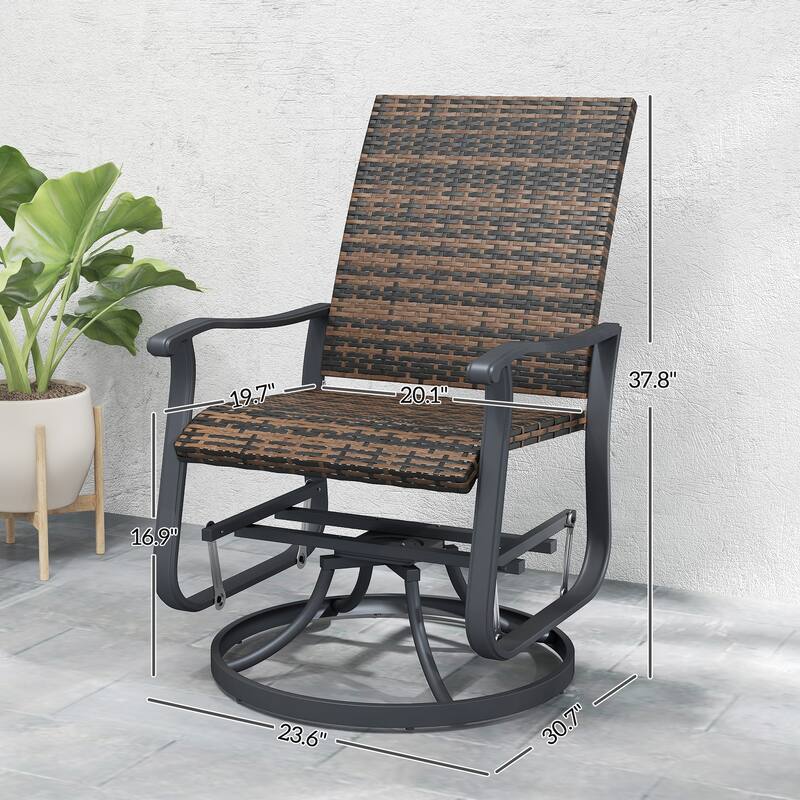 2-Piece Brown Outdoor Rattan Chairs with Swivel Gliding and Curved Arms for Comfortable Seating - 23.6" W x 30.7" D x 37.8" H