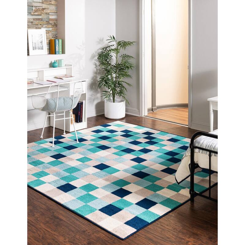Contemporary Chorisia Collection Area Rug - 7'10" Square - Teal