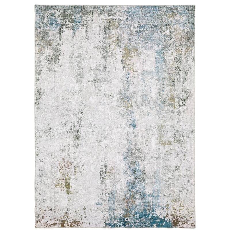 Vista Home Marissa Washable Faded Oriental Ivory/ Blue Indoor Area Rug