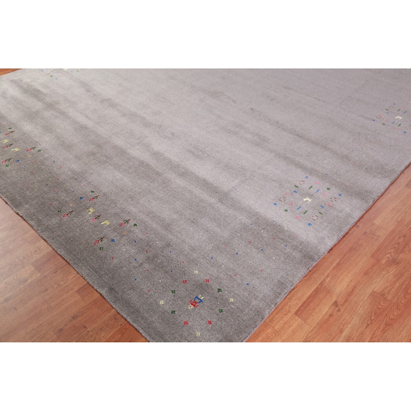 Hand Knotted Oriental 100% Wool Carpet Tribal Animal Pictorial Greys & Charcoal Gabbeh Area Rug - 10' 1'' X 8' 5''