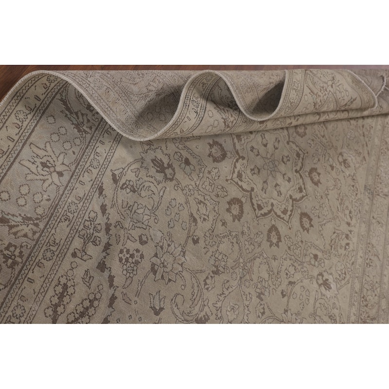 Traditional Tabriz Persian Vintage Rug Hand-Knotted Beige Wool Carpet - 6'6"x 9'7"