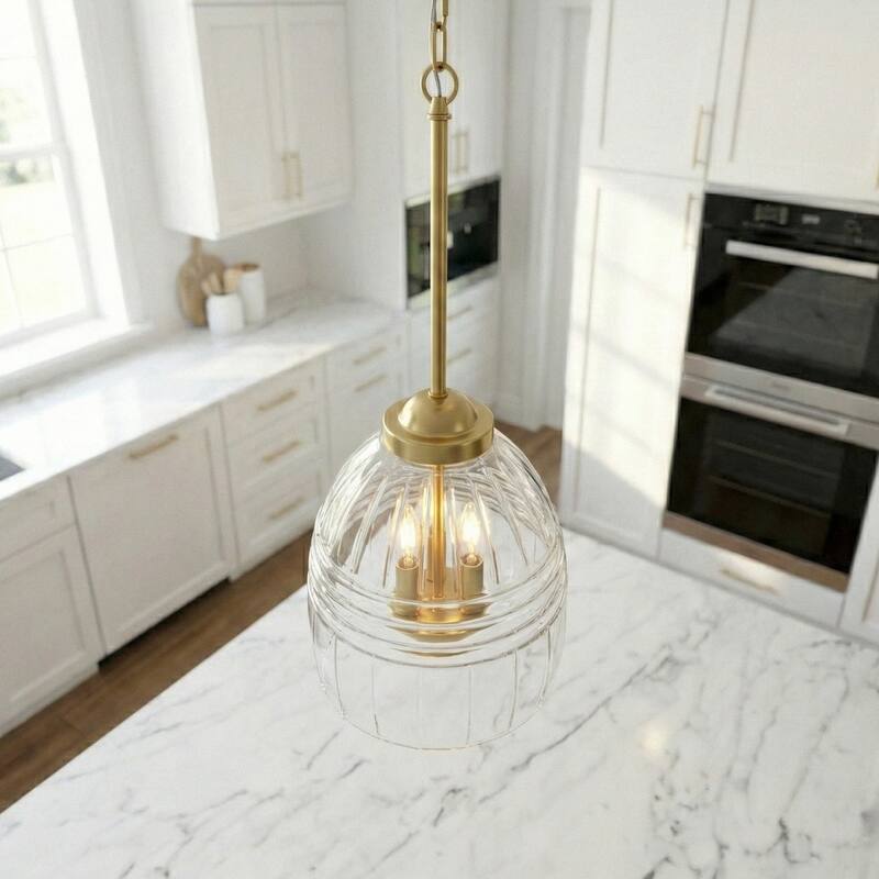 Scartex 3-Light Chain Pendant with Clear Glass Shade - Gold