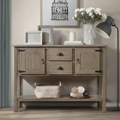 48 Inch Farmhouse Console Table, Farmhouse Entry Table with 2 Drawers and Cabinets, Solid Wood Sofa Table with Shelves