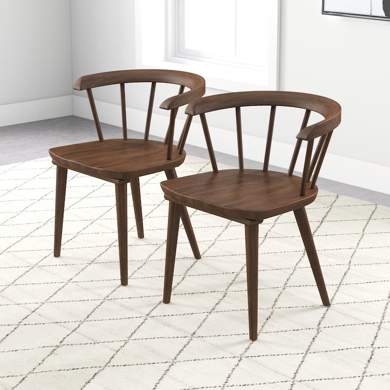 Macon Mid-Century Modern Solid Wood Dining Chair in Walnut (Set of 2) - Brown