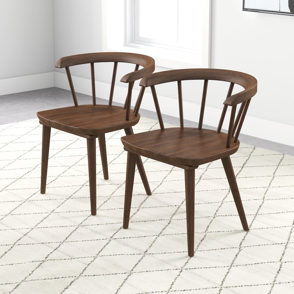 Macon Mid-Century Modern Solid Wood Dining Chair in Walnut (Set of 2)