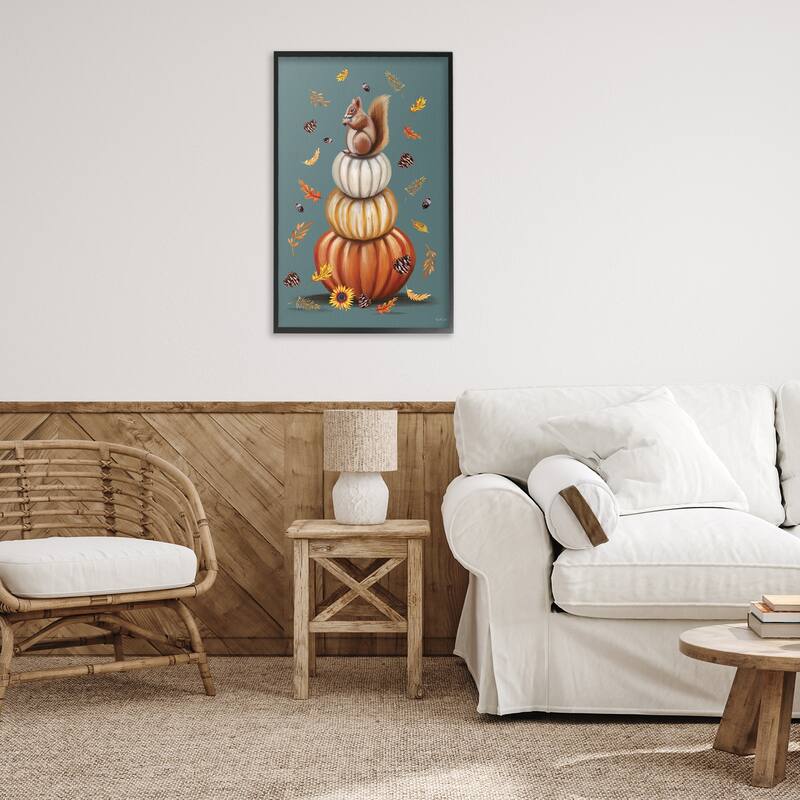 Stupell Squirrel Atop Pumpkin Stack Framed Giclee Art Design By Elizabeth Tyndall