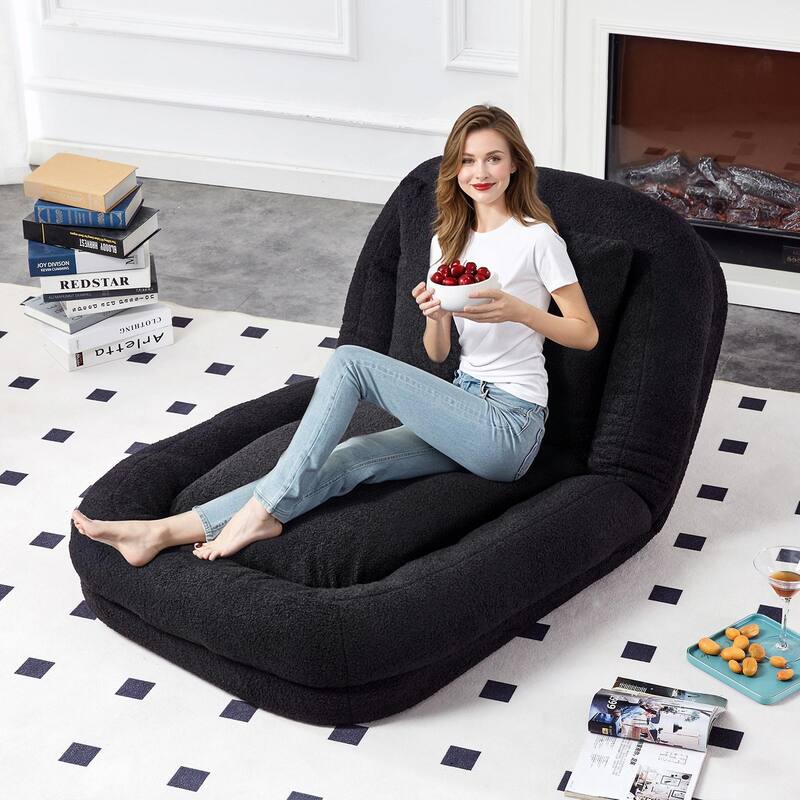 Folding Sofa Chair with 5 Adjustable Positions, Plush Floor Lounge Chair