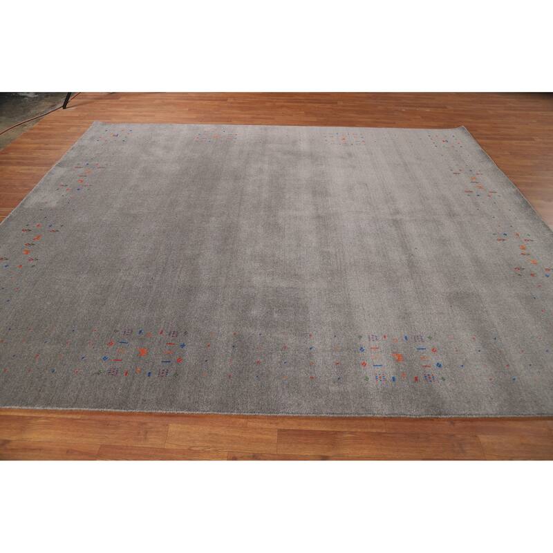 Gray Tribal Gabbeh Oriental Area Rug Handmade Wool Carpet - 8'1" x 9'8"