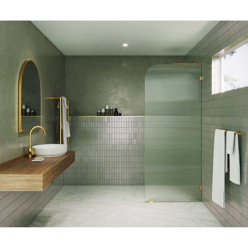 Glass Warehouse FL-RAD-32-R Aurora 78" High x 32" Wide Shower Screen - Satin Brass