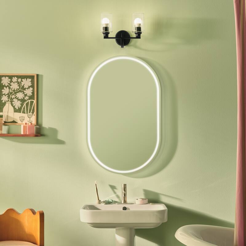 Kichler Lighting Gioe 14.25" 2-Light Vanity Light with Clear Fluted Glass in Black