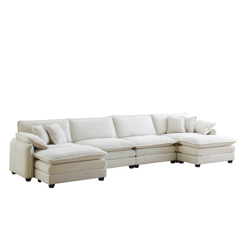 6-piece Oversized Corduroy Upholstered U-Shaped Modular Sectional Sofa with 2 Removable Ottoman and Free Combination