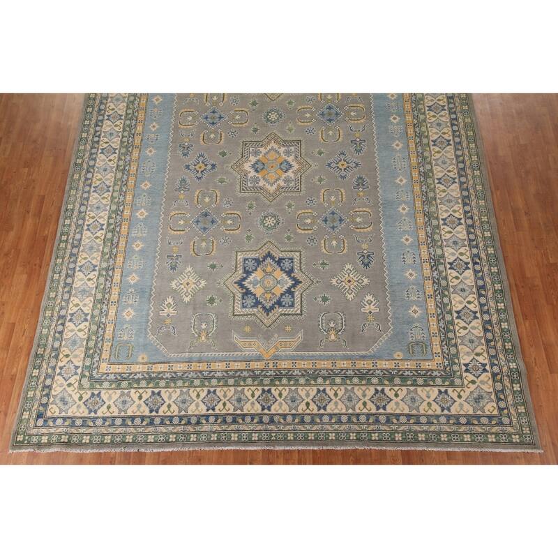 Traditional / Geometric Kazak Area Rug Handmade Wool Carpet - 10'0"x 13'2"
