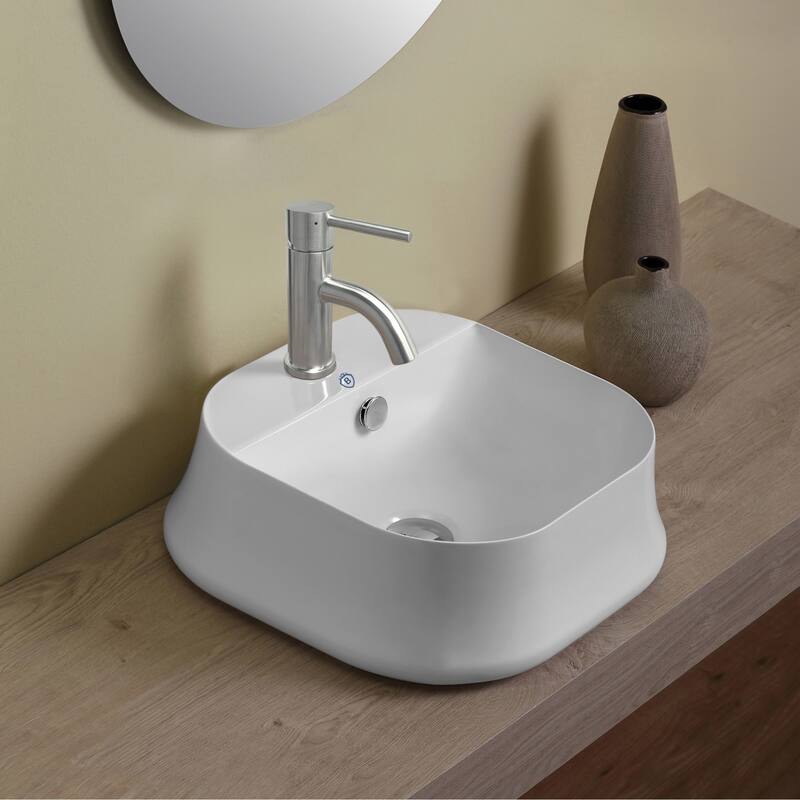 Whitehaus Britannia Square Above Mount Basin with Single Faucet Hole