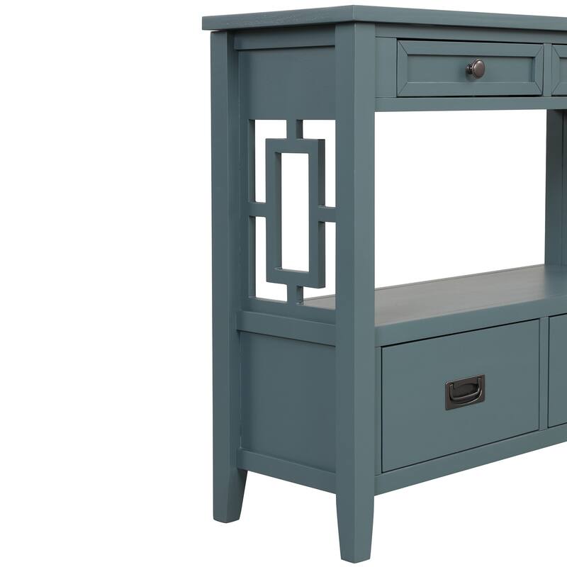 36'' Pine Entryway Table Console Table with 4 Drawers & Open Shelf, Farmhouse Side Table Sofa Table for Entryway Living Room