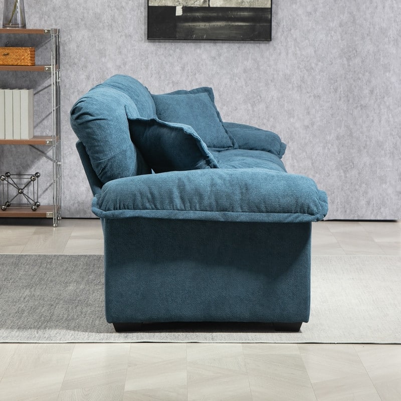 84" Chenille Loveseat Sofa with Memory Foam&Pocket Springs, Deep Seat Couch with 2 Throw Pillows