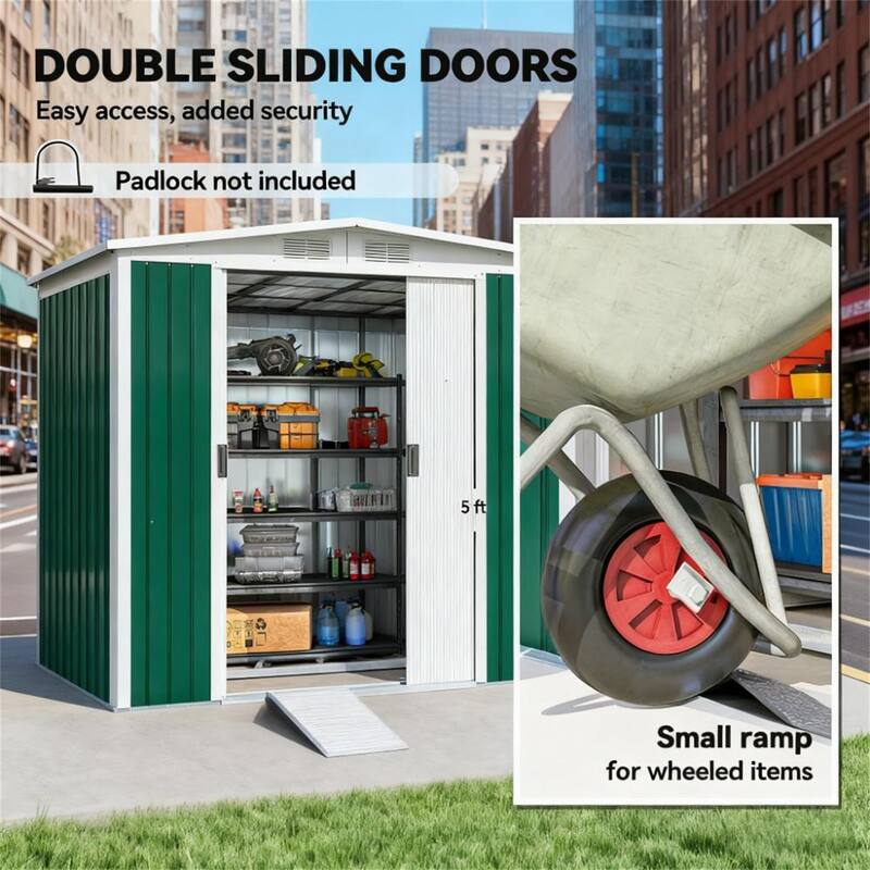 Garden Metal Outdoor Storage Shed, Tool House with Double Lockable Doors