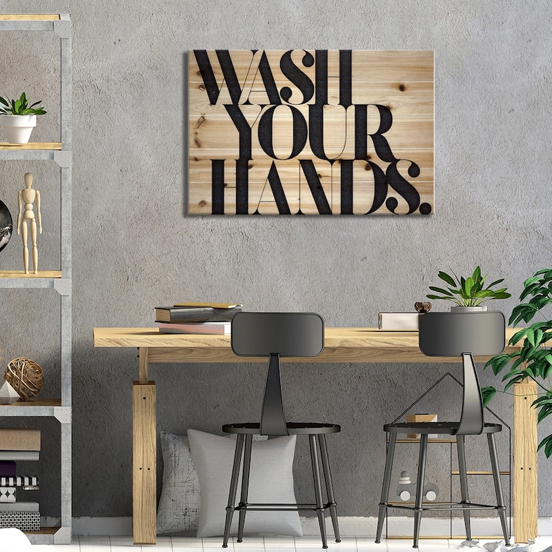 Wash Your Hands Print On Wood by 33 Broken Bones - Multi-Color