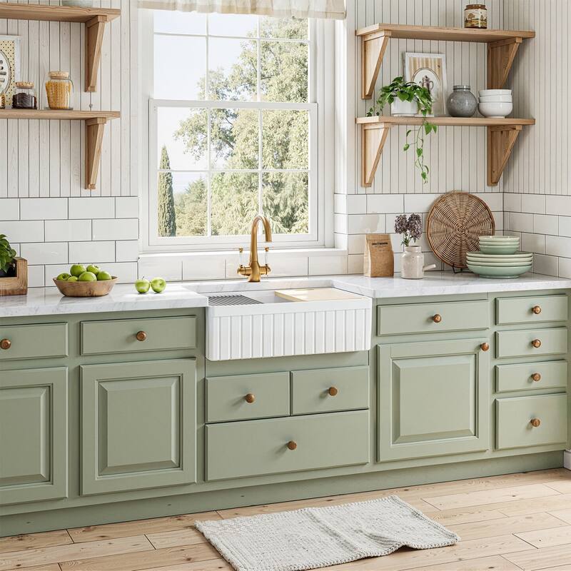 HOROW 33in. Farmhouse/Apron-Front Single Bowl White Fireclay Workstation Kitchen Sink w/Cutting Board,Bottom Grid and Strainer