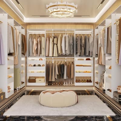 Rackcog 80"-120" W Closet System With 6 Wooden Drawers and 4 Hanging Rods,Sturdy Walk-in Closet Organizer with Storage Shelves