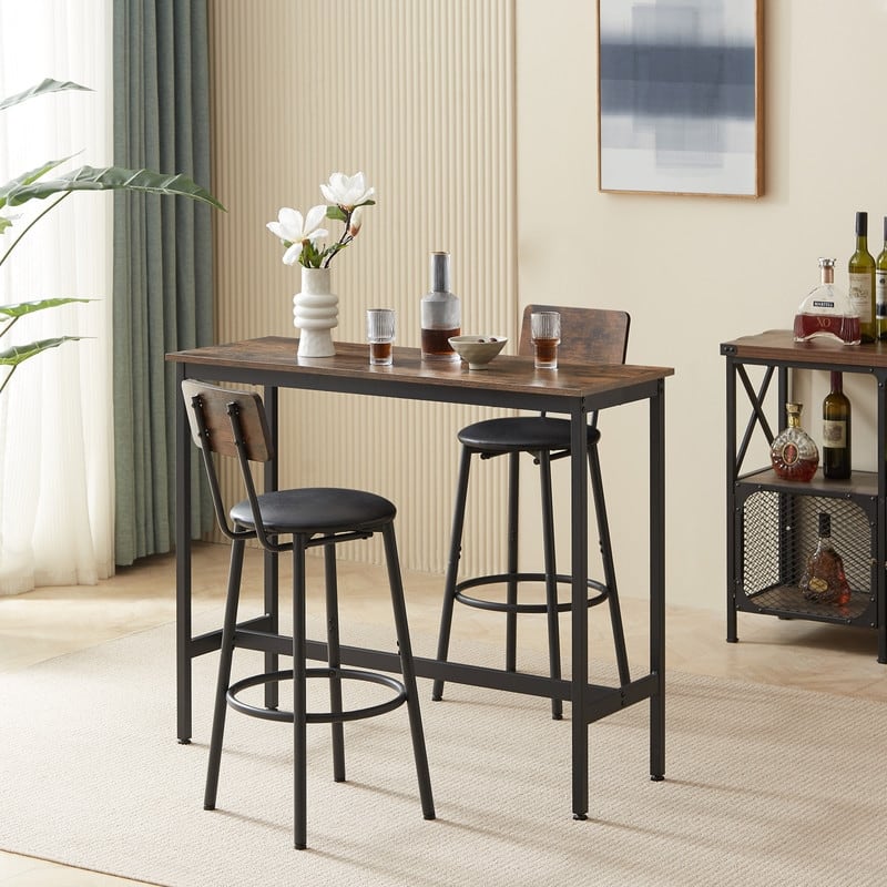 Rustic Brown 3 Piece Bar Table Set with 2 Bar Stools
