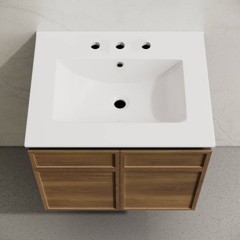 St. Tropez 24" Wall-Mounted Bathroom Vanity In Brown Oak With 3-Hole Widespread Sink Top - 24