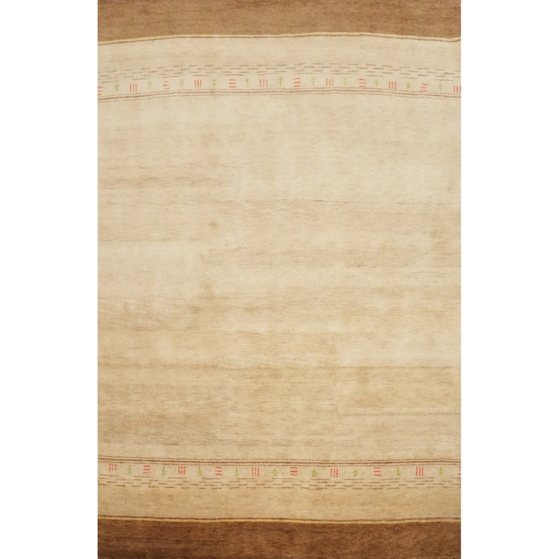 Hand Knotted Oriental 100% Wool Carpet Modern Geometric Beige & Ivories Gabbeh Area Rug - 11' 5'' X 8' 0''