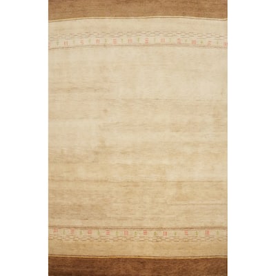Hand Knotted Oriental 100% Wool Carpet Modern Geometric Beige & Ivories Gabbeh Area Rug - 11' 5'' X 8' 0''