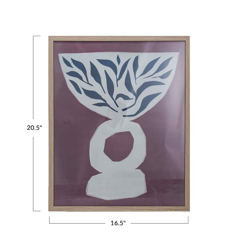 Reclaimed Wood and Glass Wall Art with Vase and Leaves