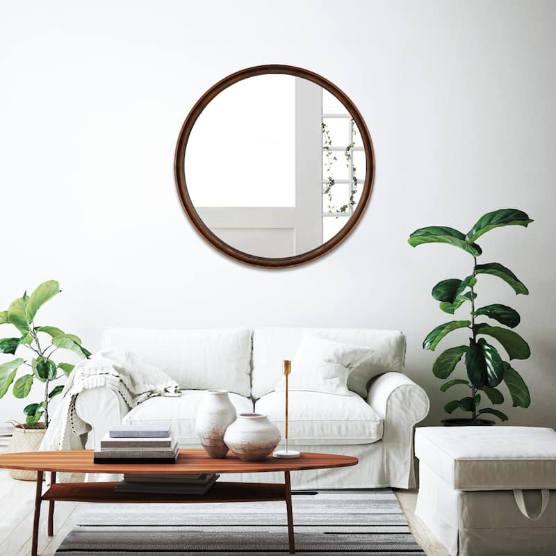 Classic Wooden Frame Farmhouse Round Wall Mirror
