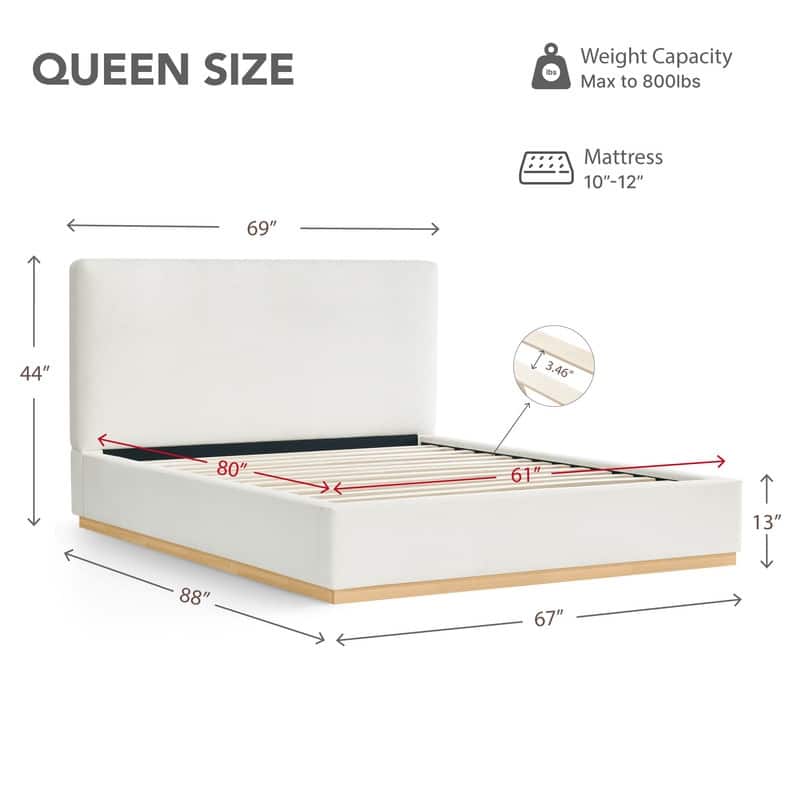 Spruce & Spring Modern Boucle Upholstered Platform Bed with Solid Wood Frame