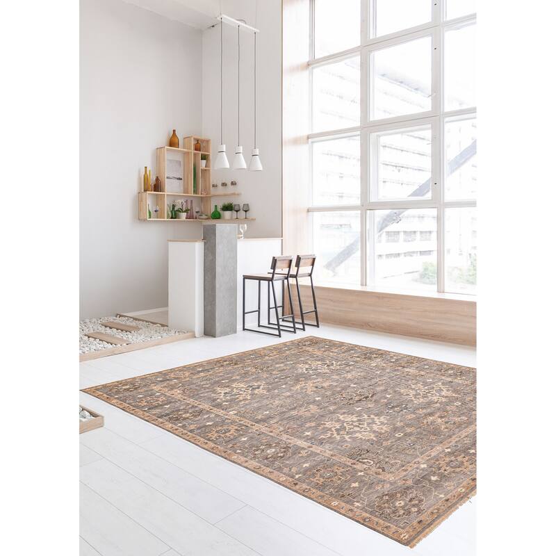 ECARPETGALLERY Hand-knotted Modern Oushak Grey Wool Rug - 8'11 x 12'1