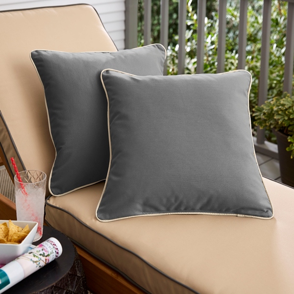 Charcoal Grey with Ivory Corded Indoor Outdoor Pillow Set Set of