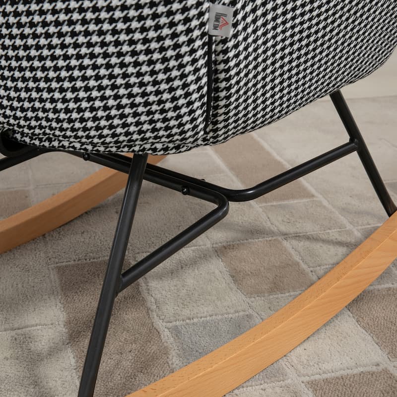 HOMCOM Glider Rocker with Ottoman Set, Houndstooth Nursery Rocking Chair, Upholstered Wingback Armchair