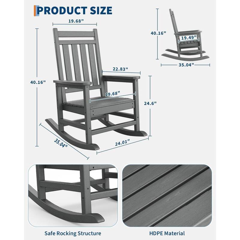 Outdoor All Weather Resistant Rocking Chair for Patio, Porch - N/A