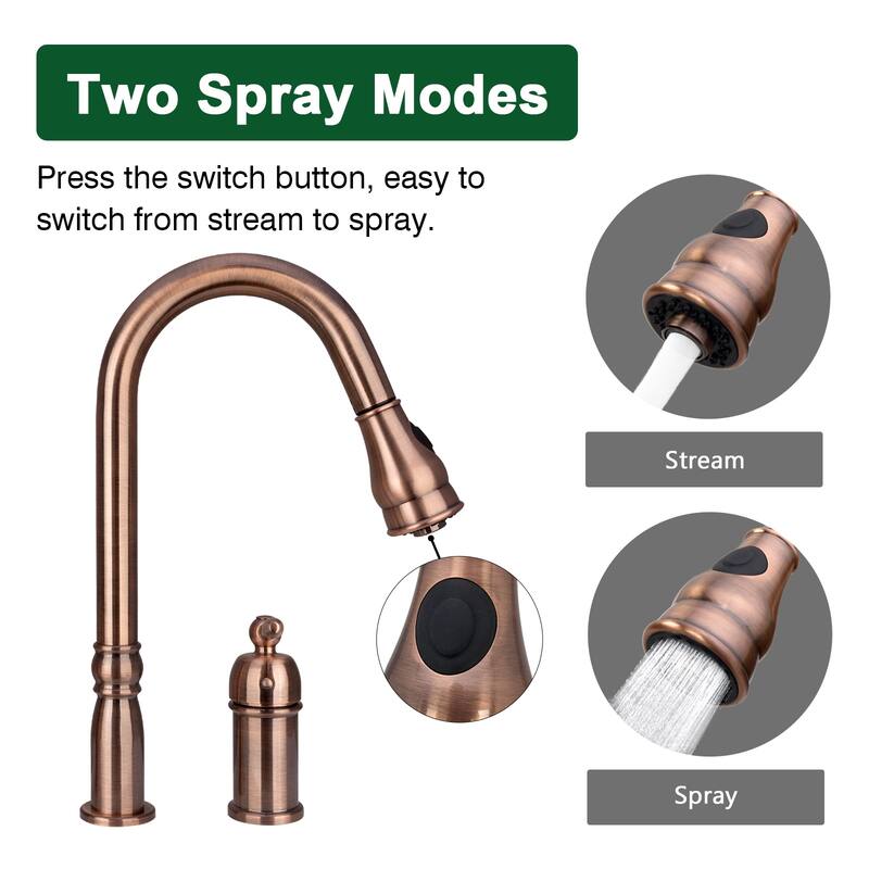 Copper Kitchen Faucet with in-Deck Handle, Single Level Handle and Pull Down Sprayer