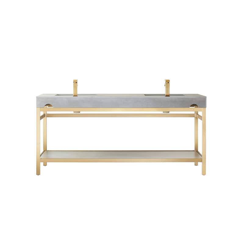Funes 72" Double Vanity, Metal Support with Stone Top and Mirror - 72''x22''