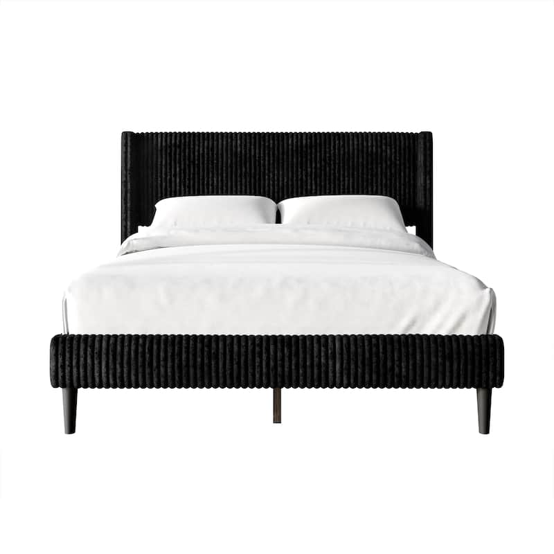 CraftPorch Modern Wingback Upholstered Velvet Bed - Black - Twin