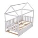 preview thumbnail 19 of 20, Twin Size Wooden House Bed with Trundle and Fence-Shaped Guardrail