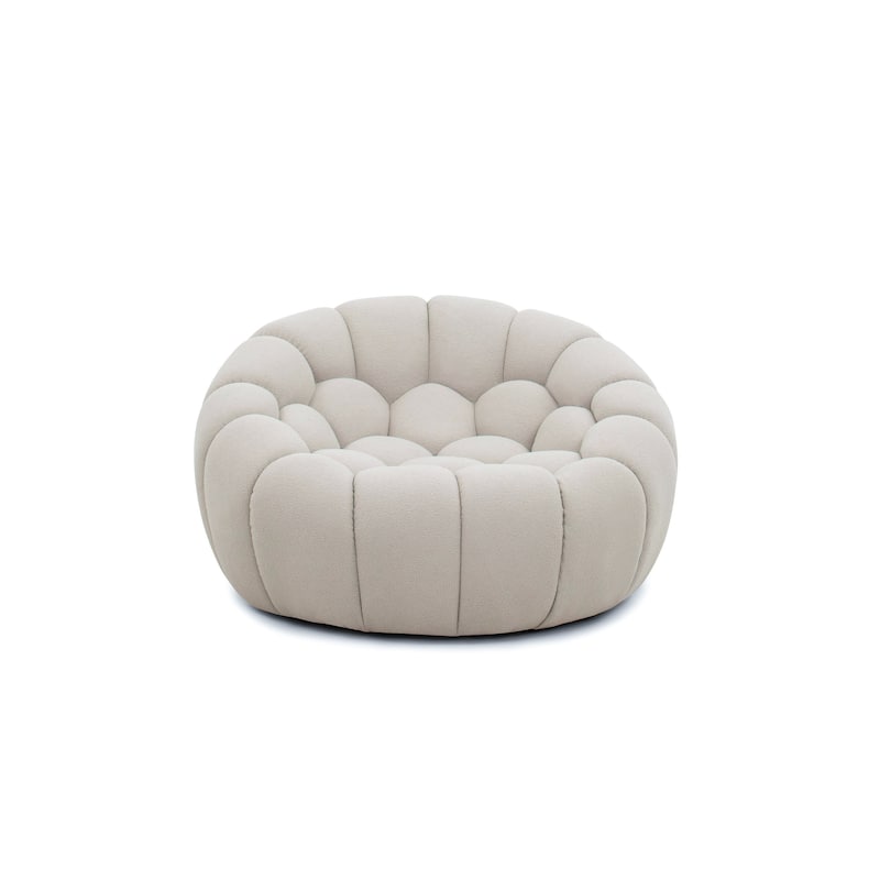 Reno Ola 48 Inch Accent Chair, Tufted Cloud Seat, Beige Fabric, Wood Frame