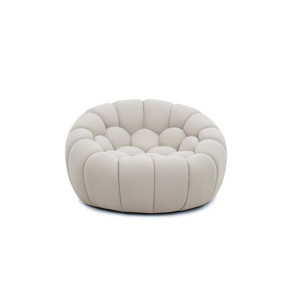 Reno Ola 48 Inch Accent Chair, Tufted Cloud Seat, Beige Fabric, Wood Frame