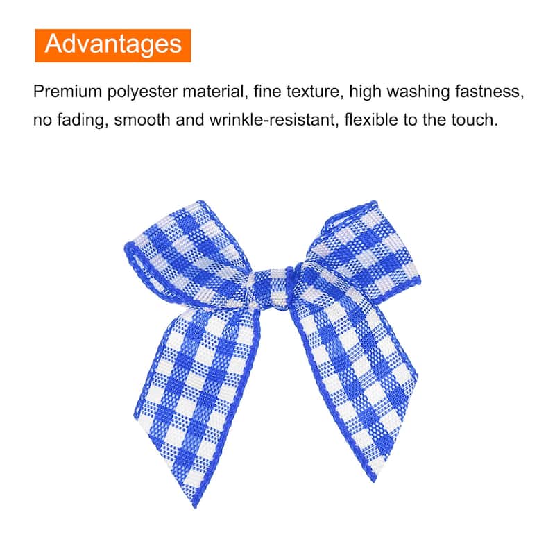 50Pcs Mini Gingham Ribbon Bow 1.5" Checkered Fabric Satin