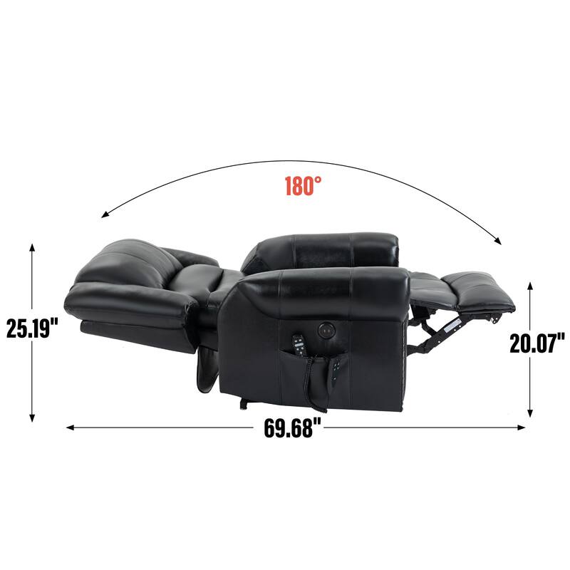 Brown Genuine Leather Power Lift Recliner with Dual Motors, Heated Massage, USB Ports, and Full Recline Function