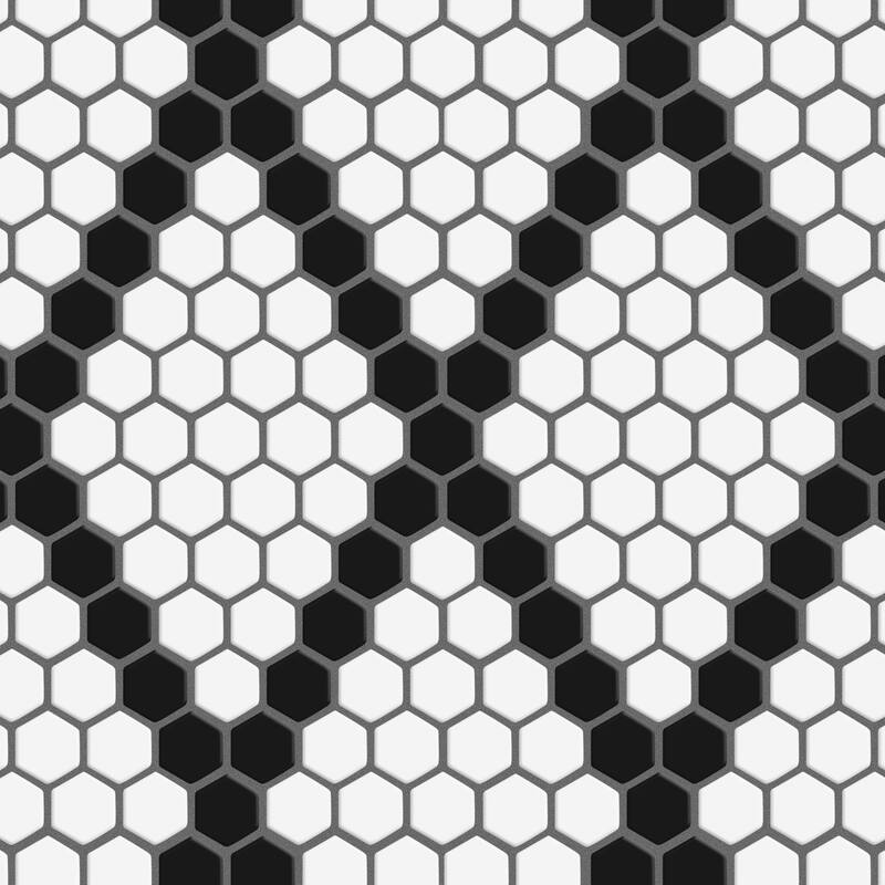 Merola Tile Metro 1" Hex Matte White w/Black Diamond 10-1/4" x 11-7/8" Porcelain Floor and Wall Tile