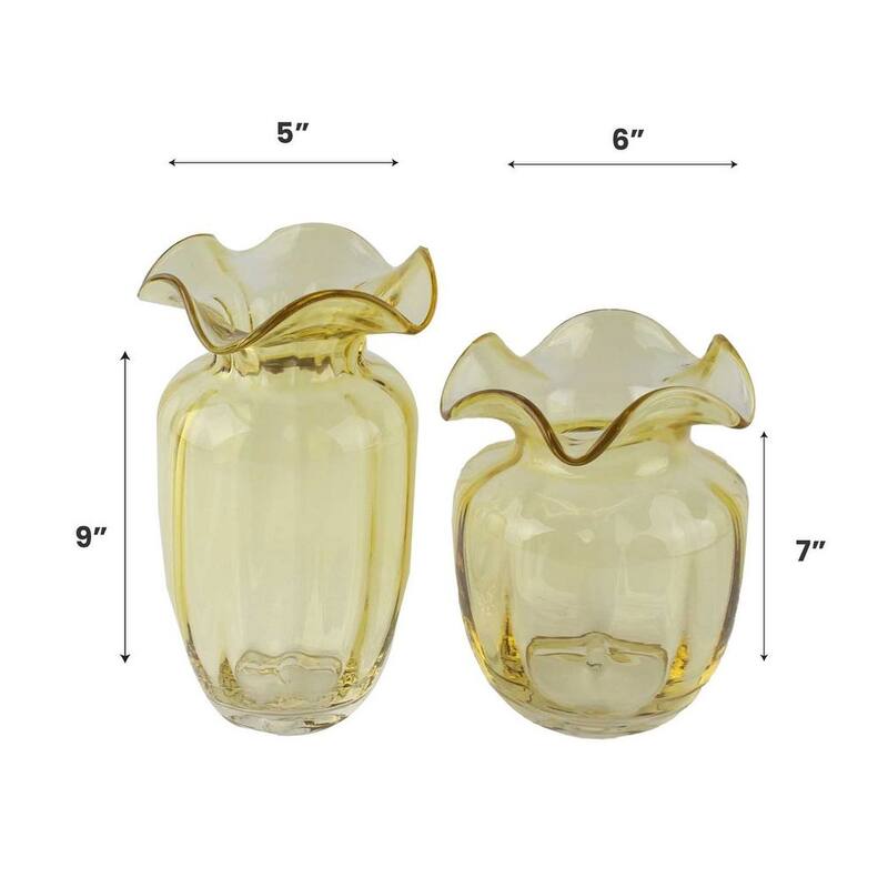 Fleurine Set of 2 Fluted Blooming Decorative Glass Flower Table Vases
