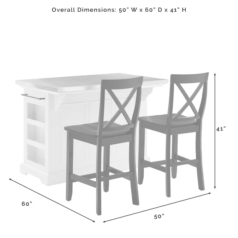 Crosley Julia Wood Top Island With X-Back Stools - 50 "W x	60 "D x	41 "H