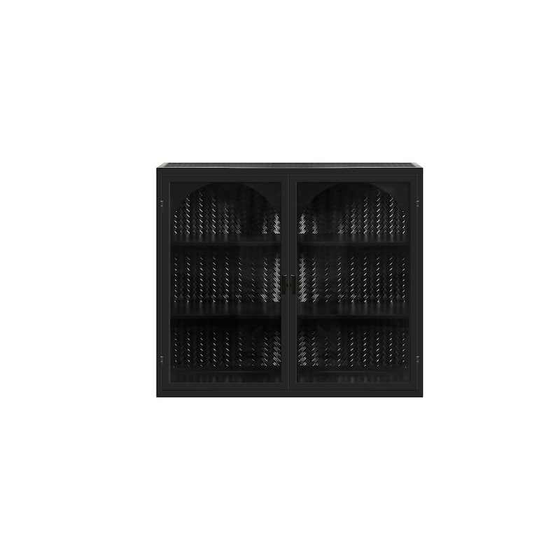 27.56"Glass Doors Modern Two-door Wall Cabinet with Featuring Three-tier Storage for Entryway,with Characteristic Woven Pattern