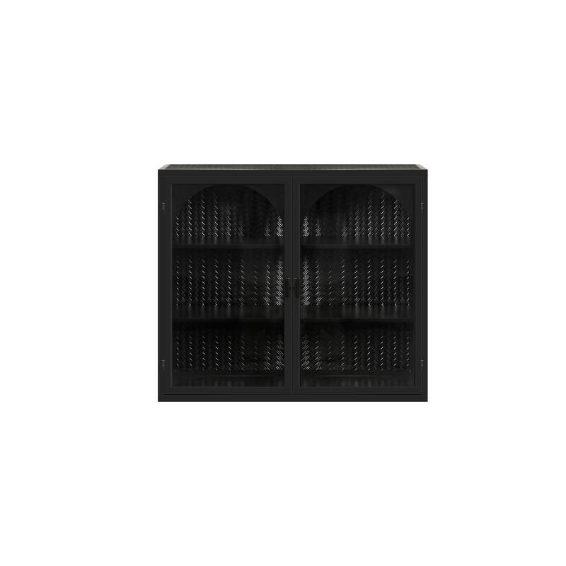 Roomfitters 27.56" Modern Glass Door Wall Cabinet with Three-Tier Storage for Entryway, Living Room, Bathroom