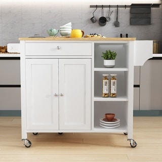 Double Door Kitchen Island with Lockable Wheels, Towel Rack, Storage ...