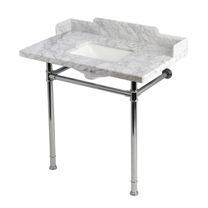 Kingston Brass KMS36227M3.SQ Wesselman 36" Rectangular Marble and - Carrara White / Polished Chrome
